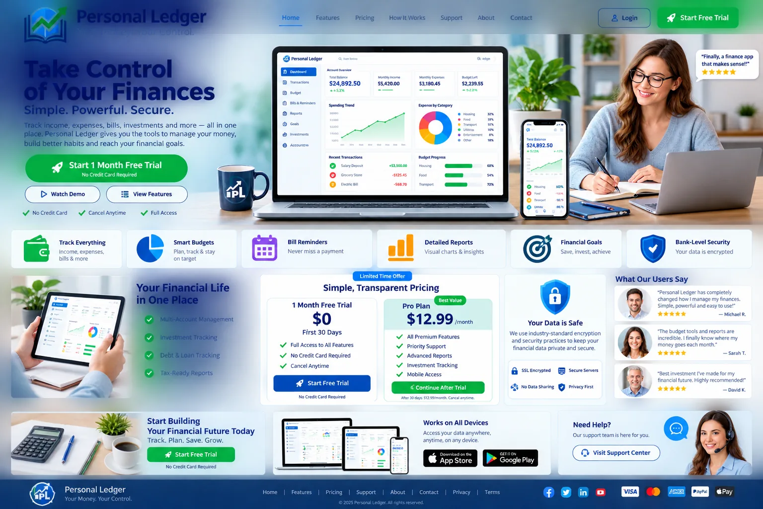 Personal Ledger website and application concept