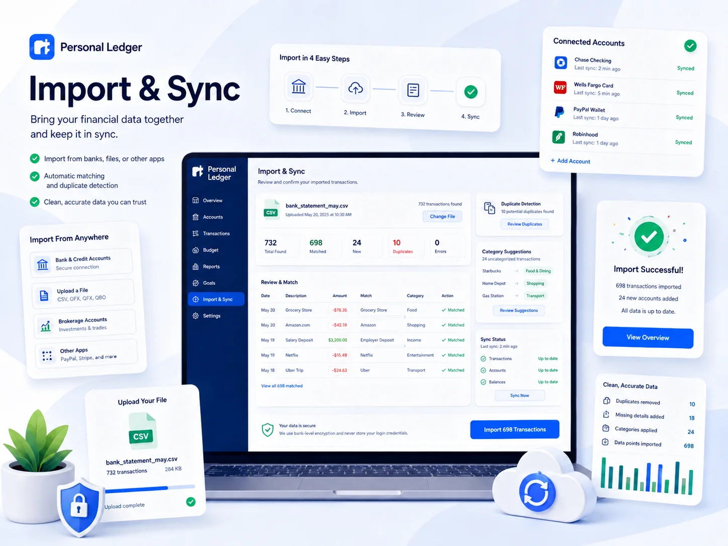 Illustrative concept of importing financial records